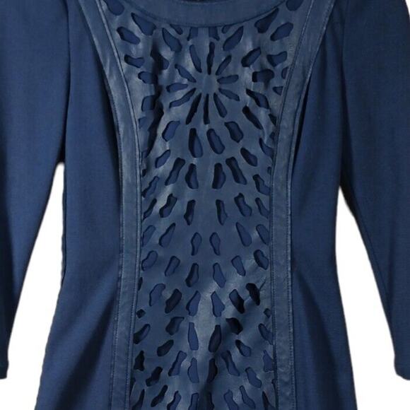 Tracy Reese Womens Sz 2 Navy Shift Dress With Cutout Overlay Details - Picture 2 of 10